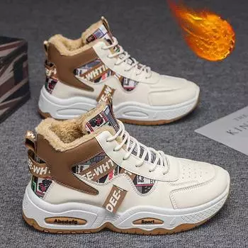 Зимние ботинки для мужчин, высокие ботинки 2024 года, зимние студенческие спортивные плюшевые на шнуровке, нескользящие, удобные, теплые, устойчивые к холоду, хлопковые туфли 39