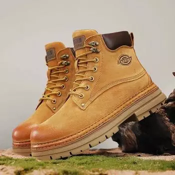 Зимние ботинки для парного отдыха на открытом воздухе, мужские альпинистские ботинки для снегоходов, мужская байкерская обувь, модные универсальные легкие ботинки в британском стиле, новое поступление 35 золотисто-желтый