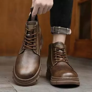Зимние ботинки для пустыни, мужские ботинки на шнуровке в стиле ретро коричневого цвета, из натуральной кожи, водонепроницаемые, износостойкие, спортивные ковбойские сапоги 38