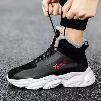 Зимние ботинки для снега для мужчин и женщин, сохраняющие тепло, хлопковая обувь, походная обувь, плюшевые теплые высокие ботинки, мужские кроссовки 39 чёрный