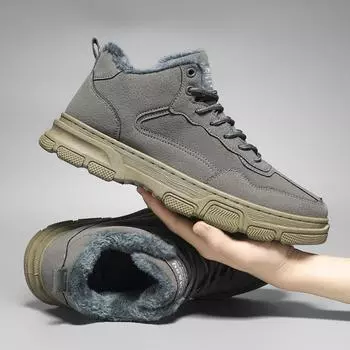 Зимние ботинки для снега для мужчин и женщин, сохраняющие тепло, хлопковая обувь, походная обувь, плюшевые теплые высокие ботинки, мужские кроссовки 39 чёрный