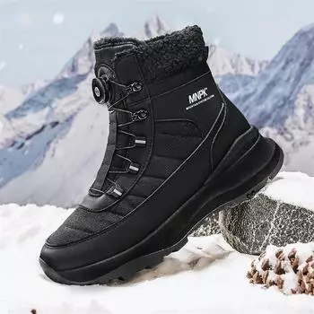 Зимние ботинки для снега для мужчин и женщин, сохраняющие тепло, хлопковая обувь, походная обувь для босых ног, плюшевые теплые высокие ботинки, мужские кроссовки 35 чёрный