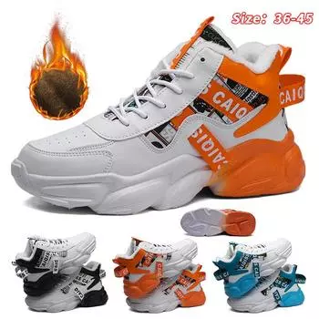 Зимние ботинки для снега для мужчин и женщин, сохраняющие тепло, хлопковая обувь, походная обувь, плюшевые теплые высокие ботинки, мужские кроссовки 36 белый/оранжевый