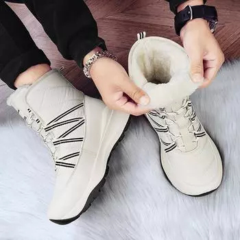 Зимние ботинки для снега для мужчин и женщин, сохраняющие тепло, хлопковая обувь, походная обувь для босых ног, плюшевые теплые высокие ботинки, мужские кроссовки 35 чёрный