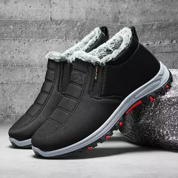 Зимние ботинки для снега, мужские повседневные ботинки без застежек, теплые меховые удобные кроссовки, нескользящие, новинка 2024 года, мужская обувь Botas Zapatos Hombre 6.5 чёрный