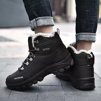 Зимние ботинки для снега, мужские водонепроницаемые ботинки для походов на открытом воздухе со шнуровкой, высокие хлопковые ботинки, походные кроссовки большого размера Botas Masculinas 39 коричневый