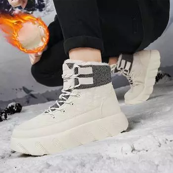 Зимние ботинки для снега на шнуровке с подкладкой из искусственного меха для мужчин, теплые водонепроницаемые ботинки по щиколотку, мужские нескользящие высокие кроссовки для прогулок на открытом воздухе 39 чёрный