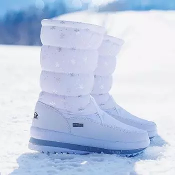 Зимние ботинки для снега с толстой подошвой и боковой цепочкой, теплые, удобные, женские ботинки с узором «снежинки» 42