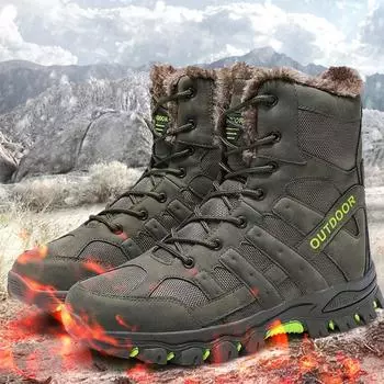 Зимние ботинки для снега, теплые мужские походные ботинки, кожаные высокие ботинки большого размера, мужские кроссовки для активного отдыха 39 чёрный