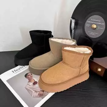 Зимние ботинки для снега, женская обувь, хлопковая обувь, бархат, утолщенная, универсальная, термальная, короткая, для снега, хлопковая, толстая подошва, нескользящая 35 малиновый