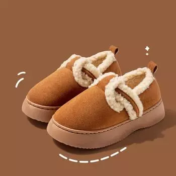 Зимние ботинки для снега, женские удобные нескользящие полусапожки, замшевые теплые ботинки с меховой подкладкой, домашние туфли-лоферы на плоской платформе 41 чёрный