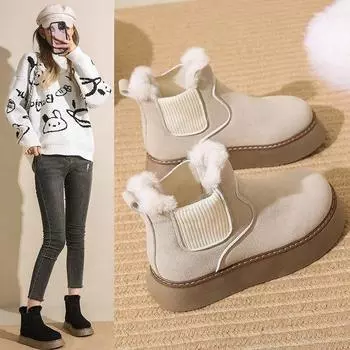 Зимние ботинки для снега Женские зимние ботинки из хлопка Зимние ботинки Утепленные теплые стремена Короткие ботинки 34 светло-коричневого