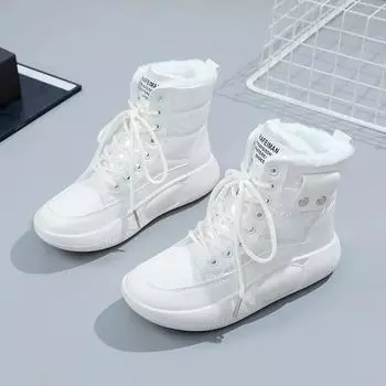 Зимние ботинки для женщин 2024 года, хлопковая обувь, женские плюшевые ботильоны, массивные женские кроссовки, теплые высокие ботильоны Botas Mujer 35 бежевый