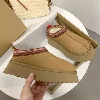 Зимние ботинки для женщин 2024 года, новые теплые кашемировые туфли на платформе без каблука, покрытые волосами, хлопковые туфли для женщин Q426 38 бежевый