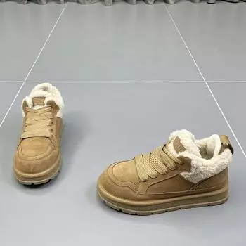 Зимние ботинки для женщин 2025 года, новые зимние модные замшевые теплые хлопковые туфли на платформе со шнуровкой, утолщенные плюшевые уличные ботильоны, кроссовки 35 верблюд