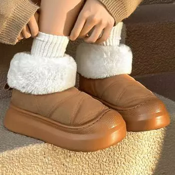 Зимние ботинки для женщин на осень и зиму, теплые дома, утолщенные и нескользящие, модная обувь из плюшевого хлопка для женщин на зиму 36 малиновый