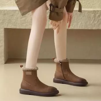 Зимние ботинки для женщин, новинка 2025 года, короткие ботинки с мягкой подошвой, ретро, нескользящие, зимние, теплые, водонепроницаемые, толстая подошва, плюшевые, хлопковые, плоские туфли 35 чёрный