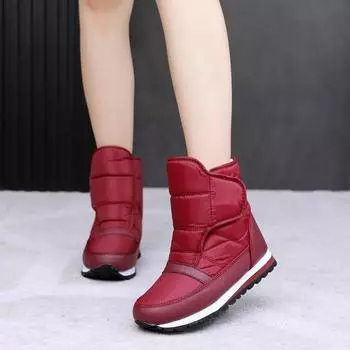 Зимние ботинки для женщин, новые хлопковые ботинки, короткие ботинки на плоской подошве, водонепроницаемые, нескользящие и толстые бархатные туфли для мам, теплая обувь 35 чёрный