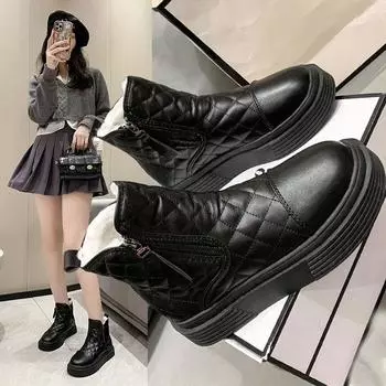 Зимние ботинки для женщин, новые, мягкие, кожаные, водонепроницаемые, нескользящие, на плоской подошве, большие, хлопковые, с флисовой подкладкой, утолщенные 35