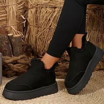 Зимние ботинки для женщин, новые резиновые ботинки на толстой подошве, уличные, повышенного комфорта, теплые, хлопковые, для ходьбы, модные, зимние ботинки 36 чёрный