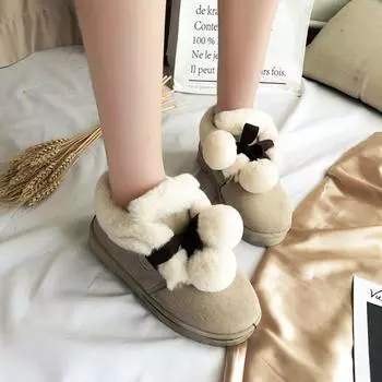 Зимние ботинки для женщин, новые зимние туфли на плоской подошве, женские удобные меховые короткие ботильоны-трубы, женские домашние мягкие теплые хлопковые туфли 35