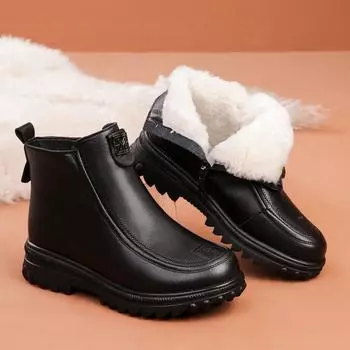 Зимние ботинки для женщин пожилого возраста из натуральной кожи и хлопка, теплые короткие ботинки для мам с флисовой подкладкой и нескользящей резиновой подошвой 35