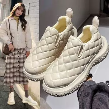 Зимние ботинки для женщин с флисовой подкладкой, утолщенные, осенне-зимние, новые северо-восточные хлопковые ботинки с подкладкой, водонепроницаемые, нескользящие, теплые, без застежек, для хлеба 35