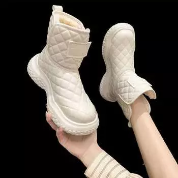 Зимние ботинки для женщин с флисовой подкладкой, утолщенной защитой от холода, с интегрированным мехом, новые зимние ботинки в стиле вестерн из водонепроницаемого нескользящего хлопка 35