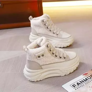 Зимние ботинки для женщин Теплые удобные женские зимние ботинки Модные женские туфли на высокой платформе Высококачественная женская хлопковая обувь 35 красный