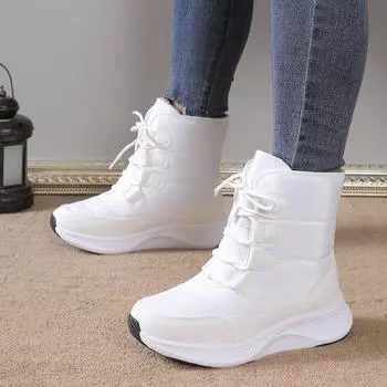 Зимние ботинки для женщин, водонепроницаемые, нескользящие, на шнуровке, с подкладкой из искусственного меха, женские теплые короткие ботинки для ходьбы для походов 35 чёрный