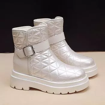 Зимние ботинки для женщин, зимняя обувь, роскошные дизайнерские теплые ботильоны из мягкого плюша, женские удобные ботинки на толстой подошве 35