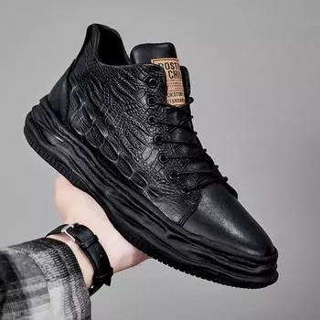 Зимние ботинки Италии Плюс Бархатные ботинки Высококачественная мужская обувь с высоким верхом Ботинки для взрослых Мужские деловые кожаные ботильоны Ботинки для снега 37 чёрный