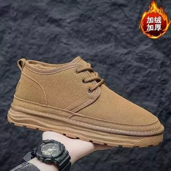 Зимние ботинки из бархата, утолщенные мужские байкерские ботинки, мужские рабочие ботинки, сохраняющие тепло на платформе, модные в британском стиле, индивидуальность, новое поступление 39 чёрный