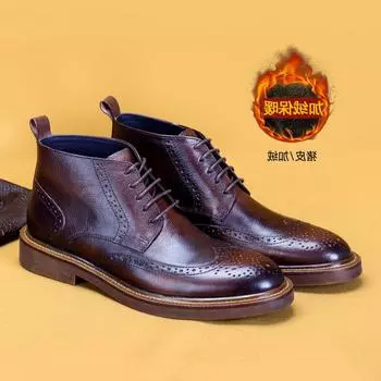 Зимние ботинки из хлопка Мужские британские ботинки Martin из кожи и флиса на платформе Ботинки Brock 37