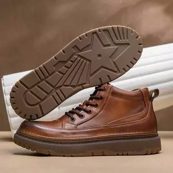 Зимние ботинки из коровьей кожи Ботинки Martin Мужские ботинки из натуральной кожи в стиле ретро Мужские кожаные ботинки Повседневные кожаные туфли средней высоты Короткие ботинки 38 коричневый