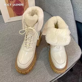 Зимние ботинки из коровьей кожи для женщин, натуральная кожа, удобная шерсть, 2024, новые зимние ботинки, зимние теплые ботинки на платформе 4 чёрный