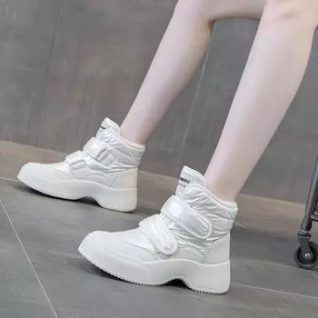 Зимние ботинки из кожи и хлопка с толстой подошвой 35 бежевый