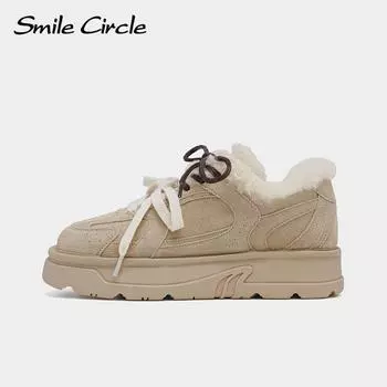 Зимние ботинки из натуральной кожи со шнуровкой, плюшевые ботинки на толстой подошве, модные удобные ботинки 35 бежевый