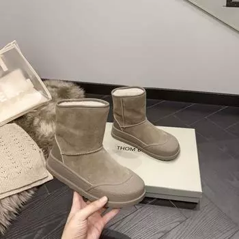 Зимние ботинки из натуральной кожи в стиле ретро 2023 года: Средняя длина, плюс бархат, плотный хлопок для женщин, зима/осень 39 верблюд