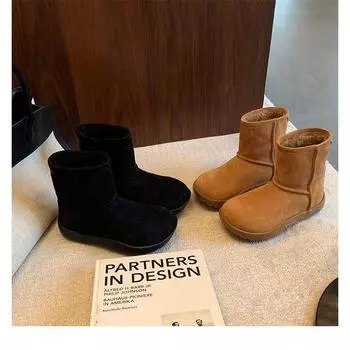 Зимние ботинки из шерсти, утолщенной кожи, на толстой подошве, женские зимние бархатные теплые хлопковые ботинки, зимние ботинки, северо-восточные большие хлопковые ботинки 35