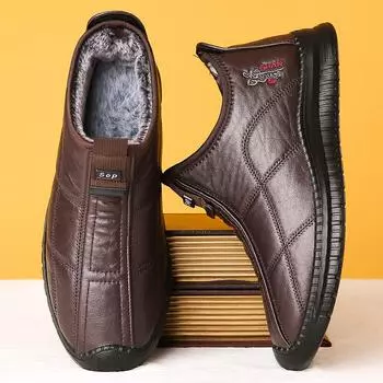 Зимние ботинки из ткани Old Beijing, мужские хлопковые ботинки, теплые и бархатные, для пап среднего и пожилого возраста, нескользящие утолщенные ботинки из хлопка для ходьбы для пожилых людей 39 чёрный