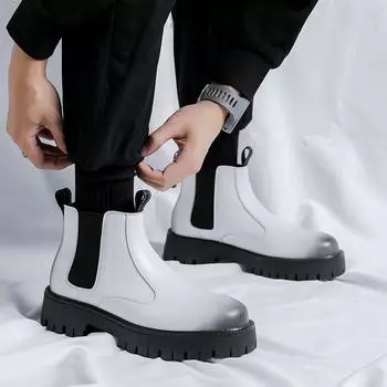 Зимние ботинки класса люкс, белые, с острым носком, на платформе, ботинки челси, мужские кожаные, большие, 38-46, высококачественные мотоциклетные ботинки 38 чёрный