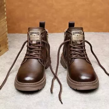 Зимние ботинки Martin 2025 года, мужские ботинки из натуральной кожи, модные теплые флисовые ботинки, повседневные кожаные ботинки в стиле ретро, мужская обувь, помощь среднего размера 38