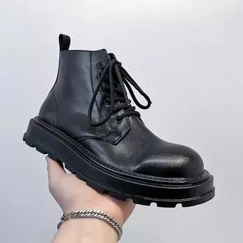 Зимние ботинки Martin мужские кожаные туфли в стиле ретро с высоким берцем, ботинки Chelsea Trend на платформе в британском стиле 22726-A 40 чёрный