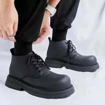 Зимние ботинки Martin мужские высокие британские туфли Tooling Shoes Увеличивающие голенище кожаные ботинки флисовые ботинки Locomotive 3318-J 38