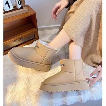 Зимние ботинки Muffin на толстой подошве, женские, 2024, новые, короткие, с начесом и утолщенной мягкой кожей, теплые, из хлопка 35 чёрный