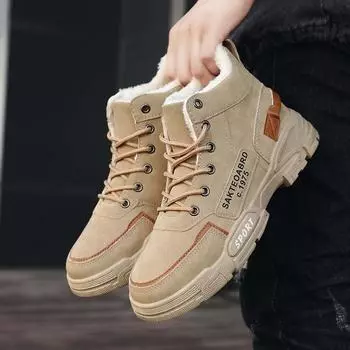 Зимние ботинки Мужская обувь Высокие теплые меховые ботинки Мужские повседневные модные ботинки Универсальная рабочая обувь в стиле ретро Модные ботинки для пустыни 39 чёрный