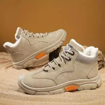 Зимние ботинки, мужская зимняя бархатная теплая хлопковая обувь, водонепроницаемая нескользящая рабочая обувь с высоким берцем 39 чёрный