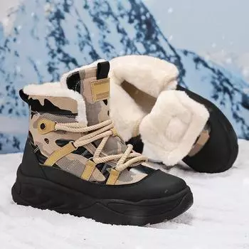 Зимние ботинки, мужская зимняя бархатная теплая хлопковая обувь, водонепроницаемая нескользящая рабочая обувь с высоким берцем 39 чёрный