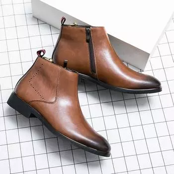 Зимние ботинки мужские черные классические ботинки челси на молнии ботильоны с острым носком на низком каблуке толстая подошва деловые ботинки размер 37-45 новые 37